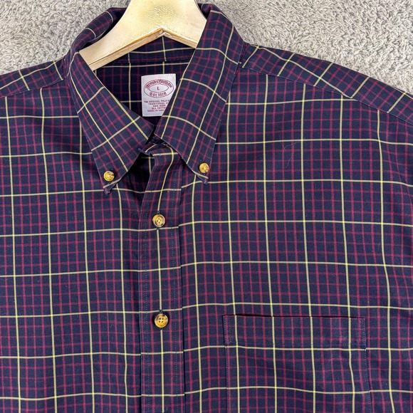 Brooks Brothers Shirt Mens Large Plaid Traditional Fit Non Iron Dress Button - Picture 3 of 13